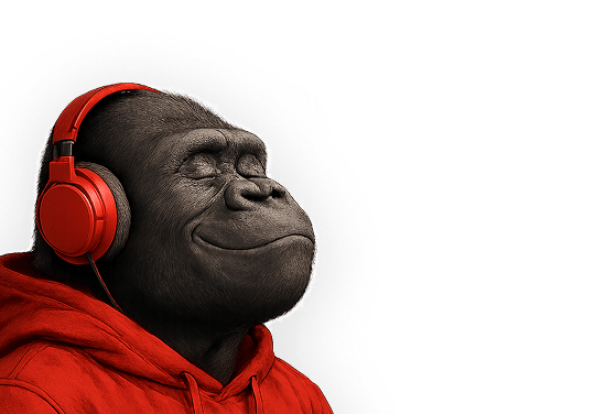 Gorilla with headphones illustrating free trial periods and grace periods for WooCommerce subscriptions powered by Autoocharge
